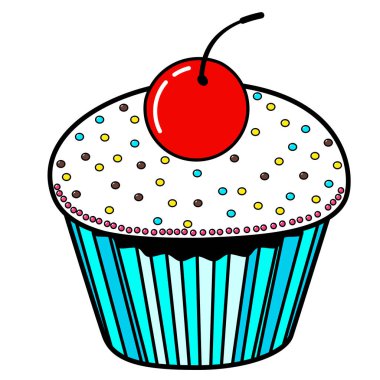 Kek kiraz simgesi. Hat sanatı. Beyaz arka plan. Sosyal medya simge. İş kavramı. İşaret, sembol, web öğesi. Dövme şablonu. Web sitesi piktogram.