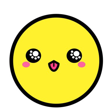 Düz kawaii emoji surat. Sevimli komik çizgi film karakteri. Basit çizgi sanat ifadeleri web simgesi. Duygusal Çıkartma. Vektör grafik illüstrasyonu.