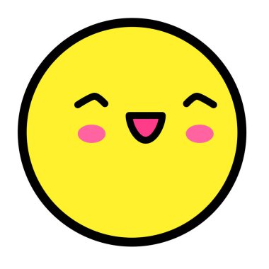 Düz kawaii emoji surat. Sevimli komik çizgi film karakteri. Basit çizgi sanat ifadeleri web simgesi. Duygusal Çıkartma. Vektör grafik illüstrasyonu.