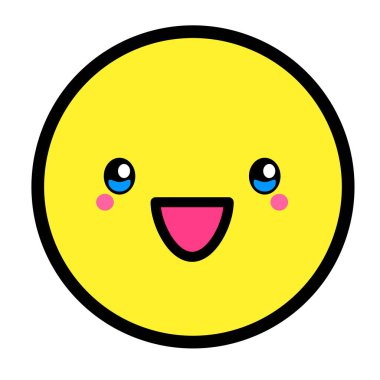 Düz kawaii emoji surat. Sevimli komik çizgi film karakteri. Basit çizgi sanat ifadeleri web simgesi. Duygusal Çıkartma. Vektör grafik illüstrasyonu.