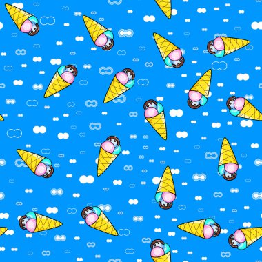 Beyaz arka planda kusursuz dondurma deseni. Kağıt baskı tasarımı. Soyut retro vektör çizimi. Moda tekstil, kumaş, ambalaj. Modern alan dekorasyonu.