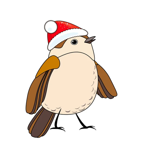 Carino Uccello Natale Rosso Cappello Natale Stile Colorare Isolato Sfondo — Vettoriale Stock