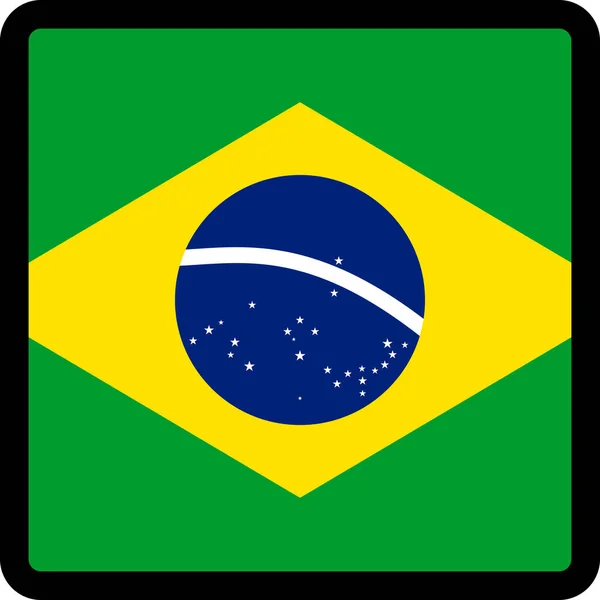 対照的な輪郭を持つ正方形の形でブラジルの旗 ソーシャルメディアの通信記号 愛国心 サイト上の言語を切り替えるためのボタン アイコン — ストックベクタ