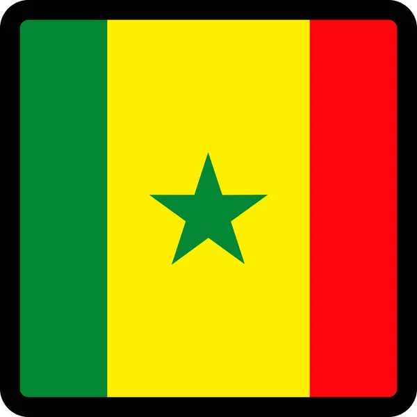 対照的な輪郭を持つ正方形の形でセネガルの国旗 ソーシャルメディアのコミュニケーション記号 愛国心 サイト上の言語を切り替えるためのボタン アイコン — ストックベクタ