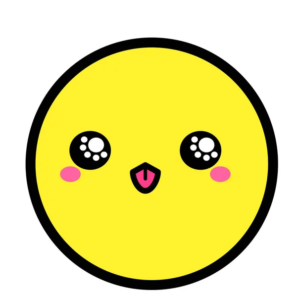 Visage Plat Kawaii Emoji Mignon Personnage Dessin Animé Drôle Simple — Image vectorielle