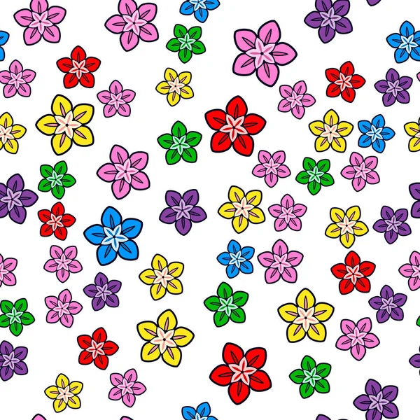 白い背景にカラフルな花のシームレスなパターン 紙のプリントデザイン 抽象レトロベクトルイラスト 流行の繊維 近代的な空間装飾 — ストックベクタ