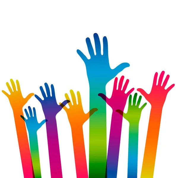 Χέρια Ένα Ελαφρύ Φόντο Πολύχρωμες Σιλουέτες Στα Χέρια Διανυσματική Ομάδα — Διανυσματικό Αρχείο