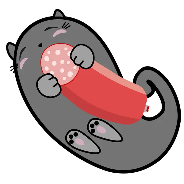 Cute Sleeping Cat Sausage Hand Drawn Paisley Shape Doodle Cartoon — Stock Vector
