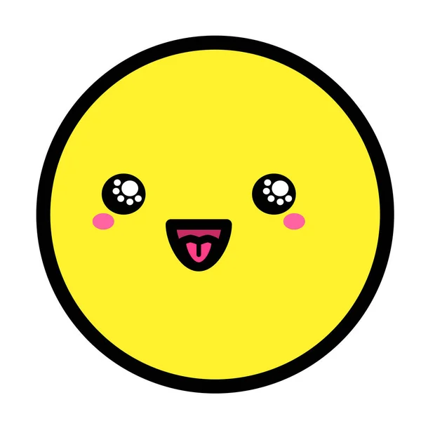 Flat Kawaii Emoji Face 웃기는 캐릭터네요 표현의 아이콘 감정적 스티커 — 스톡 벡터