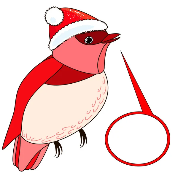 Cute Christmas Bird Red Christmas Hat Speech Bubble Isolated White — Stock Vector