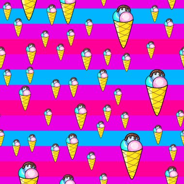 Beyaz arka planda kusursuz dondurma deseni. Kağıt baskı tasarımı. Soyut retro vektör çizimi. Moda tekstil, kumaş, ambalaj. Modern alan dekorasyonu.