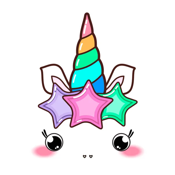 Kawaii Cute Unicorn Horn Funny Colorful Cartoon — Stock Vector