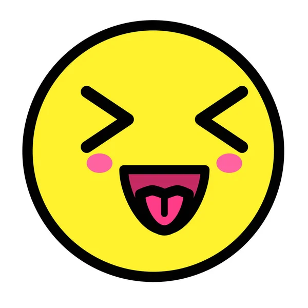 Flat Kawaii Emoji Ansikte Söt Rolig Tecknad Karaktär Enkel Linje — Stock vektor