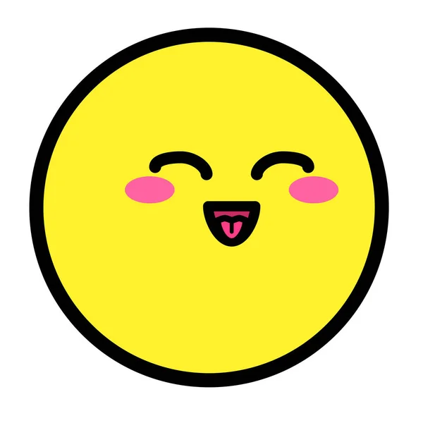 Flat Kawaii Emoji Face 웃기는 캐릭터네요 표현의 아이콘 감정적 스티커 — 스톡 벡터