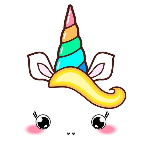Kawaii Mignon Corne Licorne Drôle Dessin Animé Coloré — Image vectorielle