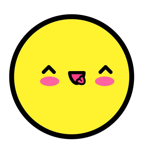 Flaches Kawaii Emoji Gesicht Nette Lustige Cartoon Figur Einfache Zeilenkunst — Stockvektor