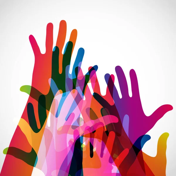 Hands Light Background Colorful Silhouettes Arms Vector Team Help Friendship — Stock Vector