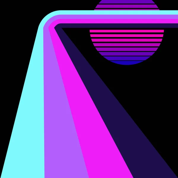 Retro Striped Sunrise Neon Background Dálniční Vektorová Ilustrace — Stockový vektor