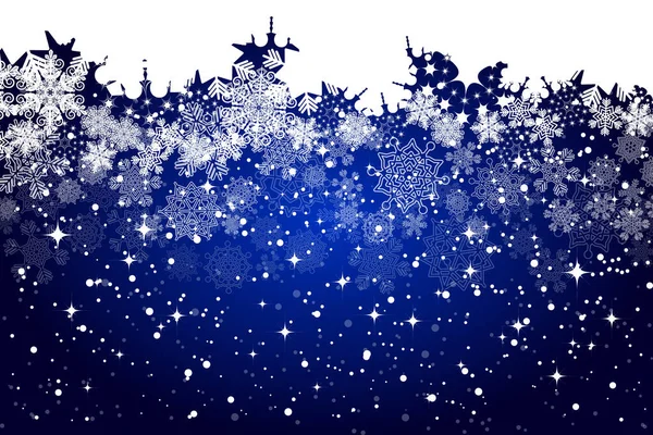 Sneeuwstorm Van Prachtige Artistieke Vallende Sneeuwvlokken Met Sterren Kerstvakantie Achtergrond — Stockvector
