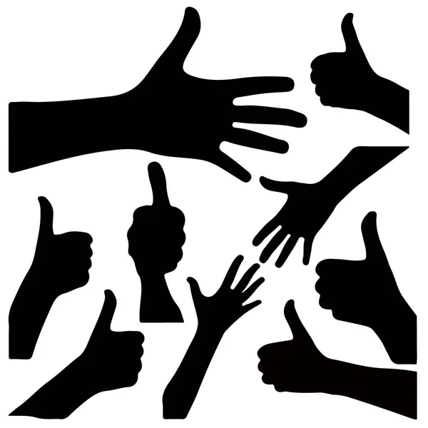 一组流行的手轮廓手势 手势五 白色背景上的抽象黑人图标 社交媒体营销 — 图库矢量图片