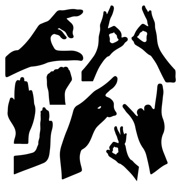 一组流行的手轮廓手势 手势好了 一百万 重金属 魔鬼手指 — 图库矢量图片