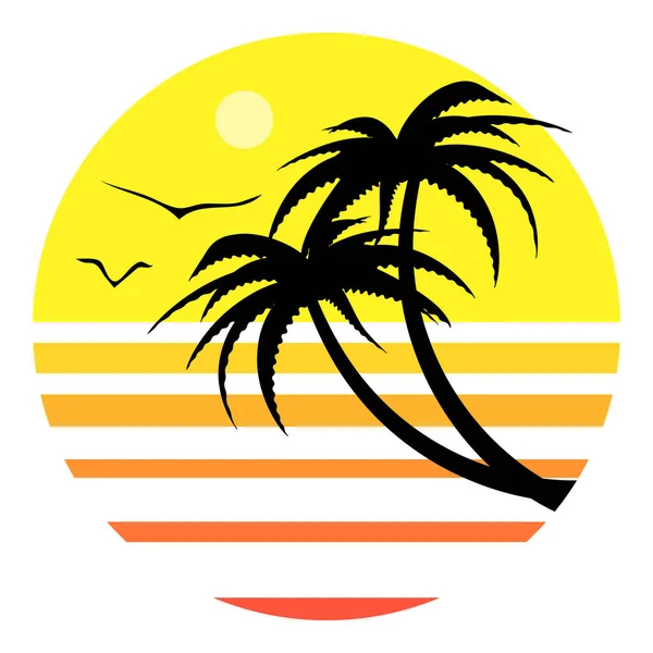 Synthwave Vaporwave Retrowave 80S Neon Landscape Gradient Colored Sunset Palm — Stock Vector