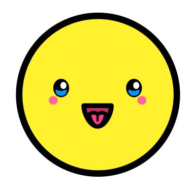 Düz kawaii emoji surat. Sevimli komik çizgi film karakteri. Basit çizgi sanat ifadeleri web simgesi. Duygusal Çıkartma. Vektör grafik illüstrasyonu.