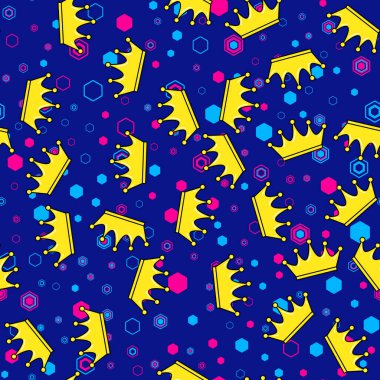 Beyaz arka planda kusursuz taç deseni. Kağıt baskı tasarımı. Soyut retro vektör çizimi. Moda tekstil, kumaş, ambalaj. Modern alan dekorasyonu.