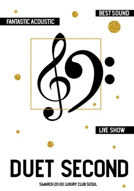 Tuş anahtarı, bas anahtarı, altın çerçeve, altın kaplama, festival afişi, medya afişi. Canlı yayın, en iyi ses, en iyi düet.. 