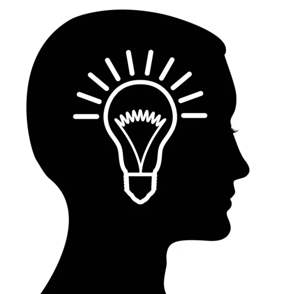 Glödlampa Profilen Huvudet Vacker Man Begreppet Brainstorming Idéer Eureka — Stock vektor