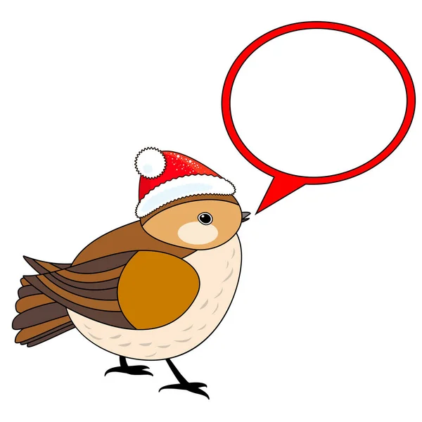 Pássaro Natal Bonito Chapéu Natal Vermelho Com Bolha Fala Isolado — Vetor de Stock
