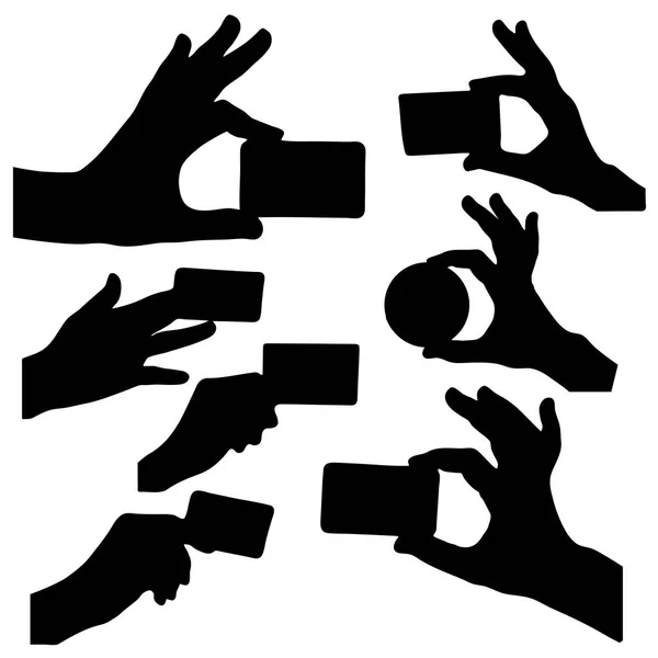 一组流行的手轮廓手势 手势卡 信用卡 联系人 白色背景上的抽象黑色图标 商界人士的沟通 — 图库矢量图片