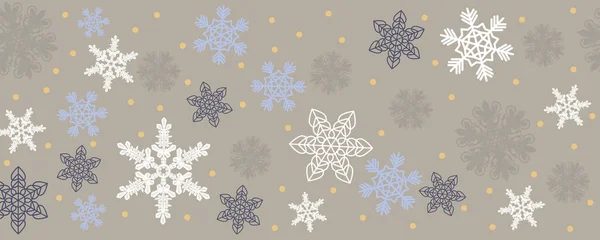 多色の装飾的な雪片のエレガントな吹雪 お祝いの装飾デザインのためのクリスマスの休日のバナー — ストックベクタ