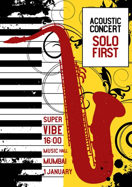 Αφίσα Φεστιβάλ Τζαζ Σαξόφωνο Πιάνο Πληκτρολόγιο Banner Μουσικών Μέσων Τις — Διανυσματικό Αρχείο
