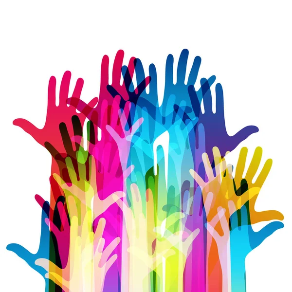 Hands Light Background Colorful Silhouettes Arms Vector Team Help Friendship — Stock Vector