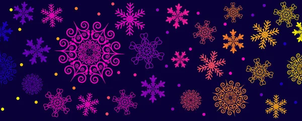 Poiana Fiocchi Neve Decorativi Multicolori Banner Natalizio Festa Decorazione Design — Vettoriale Stock