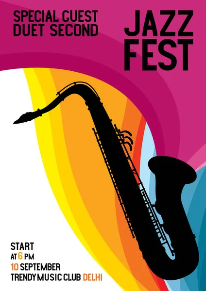 Αφίσα Φεστιβάλ Τζαζ Σαξόφωνο Flush Γραμμές Ροής Banner Μουσικών Μέσων — Διανυσματικό Αρχείο