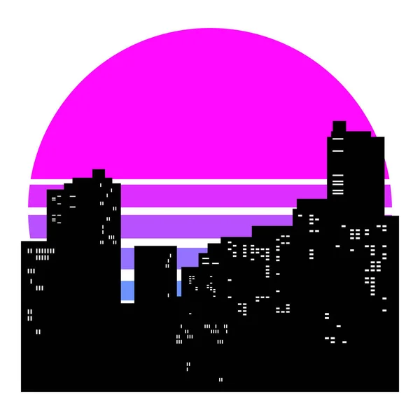 Synthwave Vaporwave Retrowave 80S Neon Landschap Gradiënt Gekleurde Zonsondergang Met — Stockvector