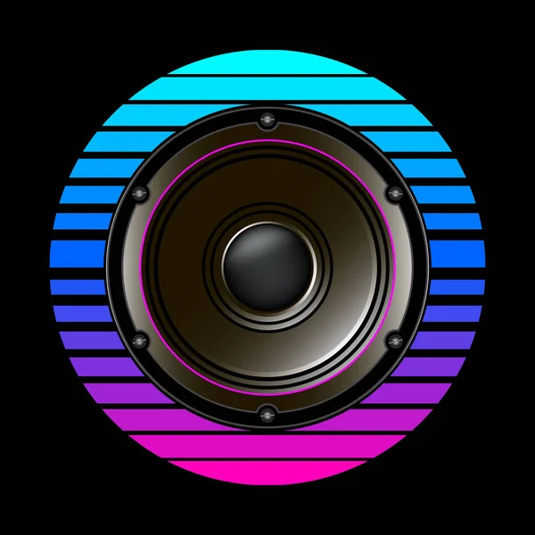Synthwave Vaporwave Retrowave 80S Neon Landscape Gradient Colored Sunset Speakers — Vector de stock