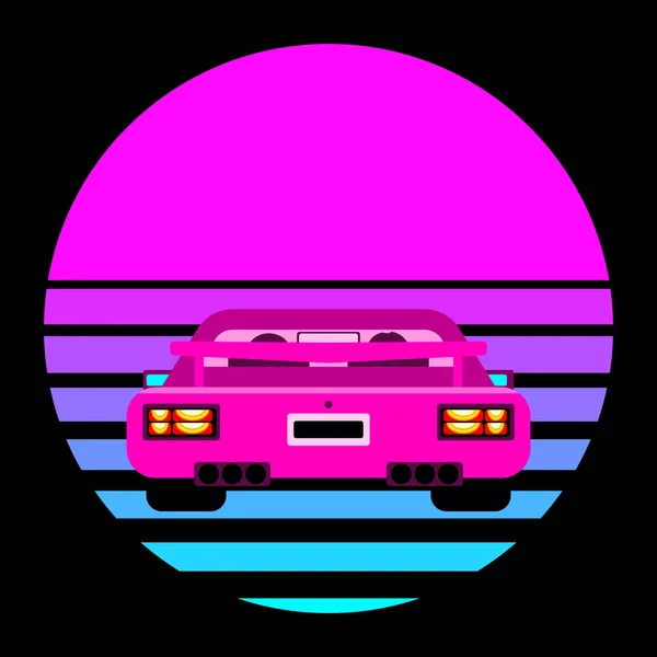 Synthwave Vaporwave Retrowave Неоновий Ландшафт Gradient Colored Sunset Game Car — стоковий вектор