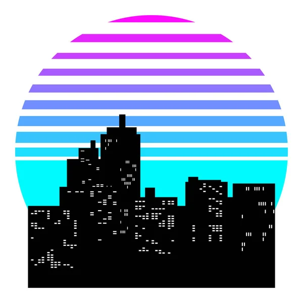 Synthwave Vaporwave Retrowave 80S Neon Landscape Gradient Colored Sunset Urban — Stock Vector