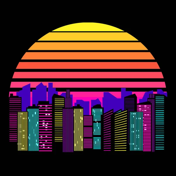 Synthwave Vaporwave Retmicrowave 80S Neon Landscape Gradient Colored Sunset Urban — стоковый вектор