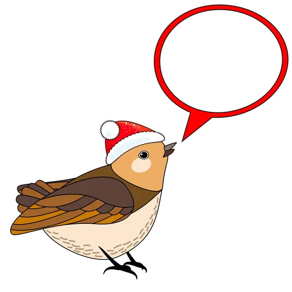 Mignon Oiseau Noël Chapeau Noël Rouge Avec Bulle Vocale Isolé — Image vectorielle