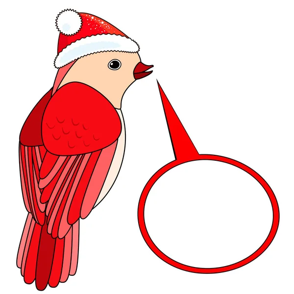 Carino Uccello Natale Rosso Cappello Natale Con Bolla Discorso Isolato — Vettoriale Stock