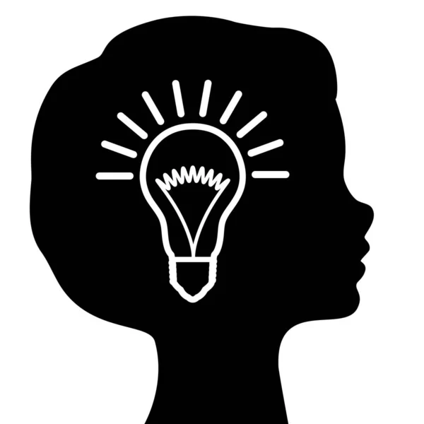 Glühbirne Profil Des Kopfes Eines Schönen Kindes Konzept Für Brainstorming — Stockvektor