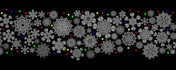 Sněhová Vánice Elegantních Sněhových Vloček Pestrobarevných Světel Novoroční Girlandy Vánoční — Stockový vektor