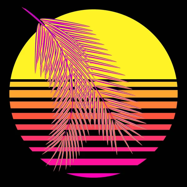 Synthwave Vaporwave Retrowave 80S Neon Landschap Gradiënt Gekleurde Zonsondergang Met — Stockvector