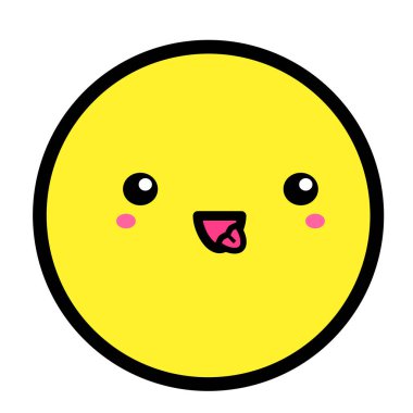 Düz kawaii emoji surat. Sevimli komik çizgi film karakteri. Basit çizgi sanat ifadeleri web simgesi. Duygusal Çıkartma. Vektör grafik illüstrasyonu.