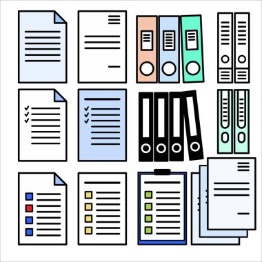 Dizin, belge dosyası, düz tasarım, iş sohbeti, düz çizgi sanatı, vektör illüstrasyonunda simge düzenleme