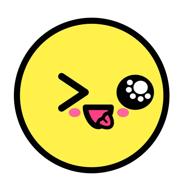 Vlakke Kawaii Emoji Gezicht Leuke Grappige Stripfiguur Eenvoudige Lijn Kunst — Stockvector
